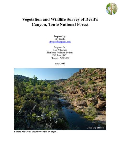 Vegetation and Wildlife Survey of Devil’s Canyon (Gaan Canyon), Tonto National Forest (May 2009)