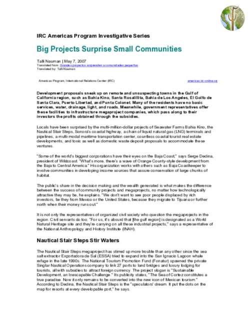 Big Projects Surprise Small Communities