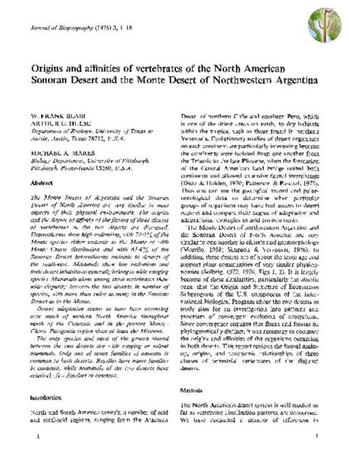 Origins and affinities of vertebrates of the North American Sonoran Desert and the Monte Desert of Northwestern Argentina