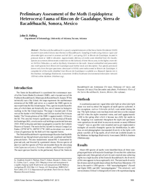 Preliminary Assessment of the Moth (Lepidoptera: Heterocera) Fauna of Rincon de Guadalupe, Sierra de Bacadéhuachi, Sonora, Mexi