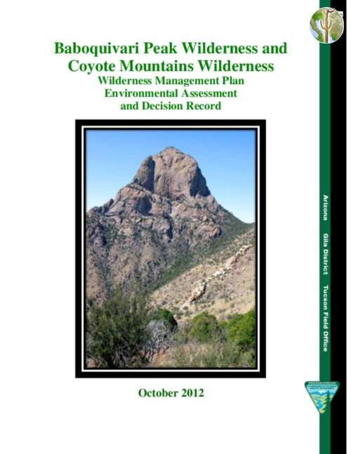 Baboquivari Peak and Coyote Mountains Wilderness Management Plan Environmental Assessment