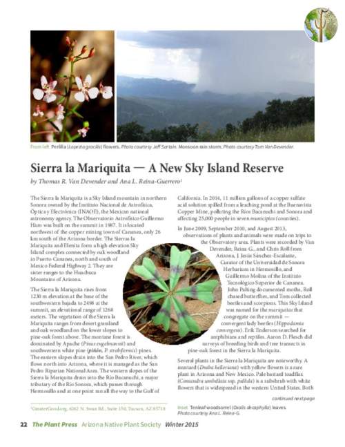 Sierra la Mariquita, A New Sky Island Reserve