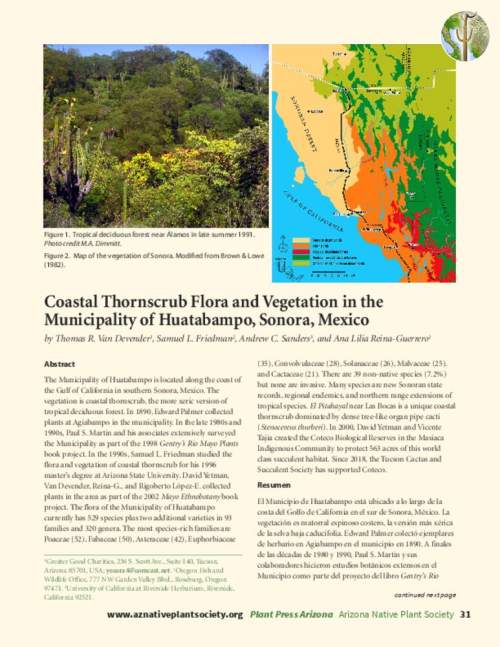 Coastal Thornscrub Flora and Vegetation in the Municipality of Huatabampo, Sonora, Mexico