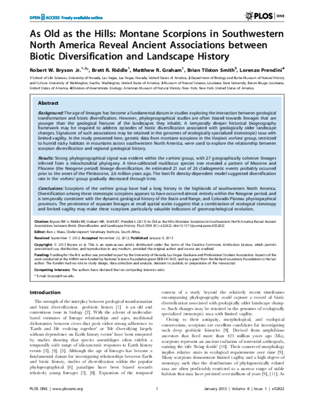 As Old as the Hills: Montane Scorpions in Southwestern North America Reveal Ancient Associations between Biotic Diversification 
