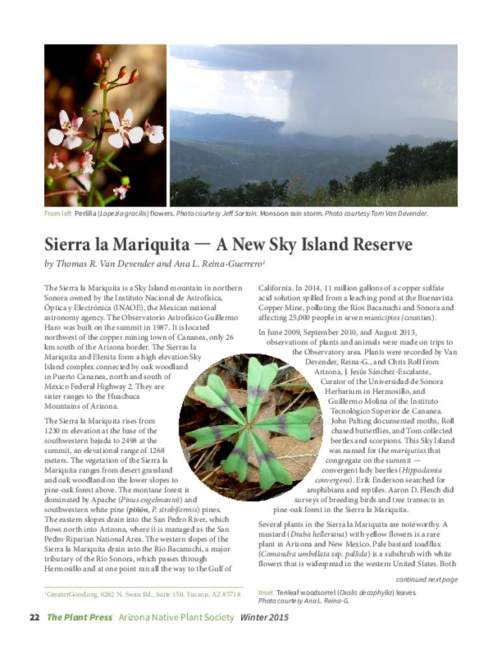 Sierra la Mariquita, A New Sky Island Reserve