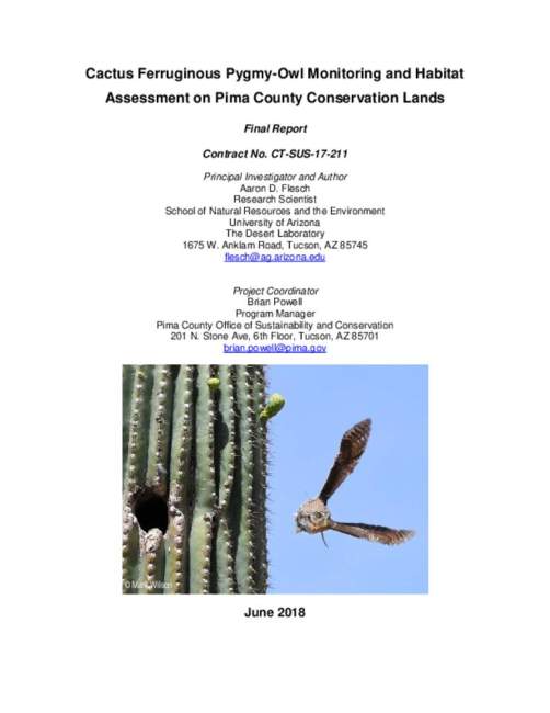 Cactus Ferruginous Pygmy-Owl Monitoring and Habitat Assessment on Pima County Conservation Lands