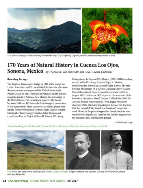 170 Years of Natural History in Cuenca Los Ojos, Sonora, Mexico cover 170 Years of Natural History in Cuenca Los Ojos, Sonora, Mexico cover