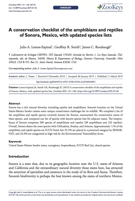 Cover of A conservation checklist of the amphibians and reptiles of Sonora, Mexico, with updated species lists Cover of A conservation checklist of the amphibians and reptiles of Sonora, Mexico, with updated species lists