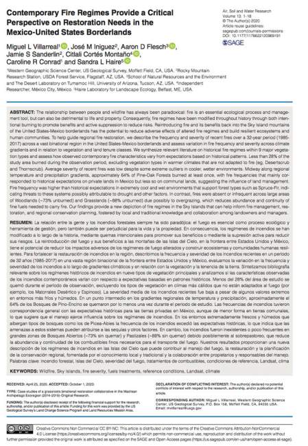 Cover of Contemporary Fire Regimes Provide a Critical Perspective on Restoration Needs in the Mexico-United States Borderlands Cover of Contemporary Fire Regimes Provide a Critical Perspective on Restoration Needs in the Mexico-United States Borderlands