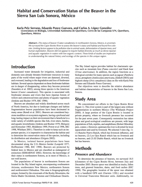 Cover of Habitat and Conservation Status of the Beaver in the Sierra San Luis Sonora, México Cover of Habitat and Conservation Status of the Beaver in the Sierra San Luis Sonora, México