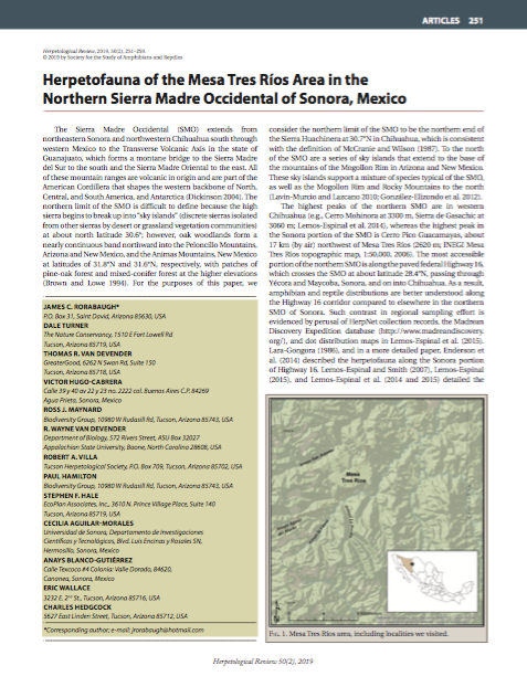 Cover of Herpetofauna of the Mesa Tres Ríos Area in the Northern Sierra Madre Occidental of Sonora, Mexico Cover of Herpetofauna of the Mesa Tres Ríos Area in the Northern Sierra Madre Occidental of Sonora, Mexico