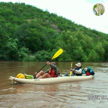 Inflatable kayak on the river, Rio Aros and Yaqui Biological Inventory, 2005