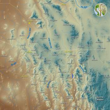 Map of the Sky Island region of Arizona, Sonora, New Mexico, and Chihuahua