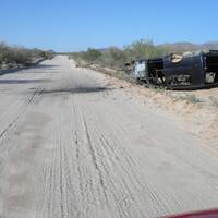 Burned-out migrant van on Altar/Sasabe