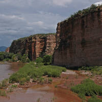 Rio Bavispe and cliffs near Bacerac, Sonora
