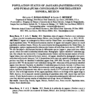 Population Status Of Jaguars (Panthera Onca) And Pumas (Puma Concolor) In Northeastern Sonora, Mexico, Rosas and Bender