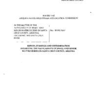 Report, Findings And Determination Regarding The Navigability Of Small And Minor Watercourses In Santa Cruz County, Arizona