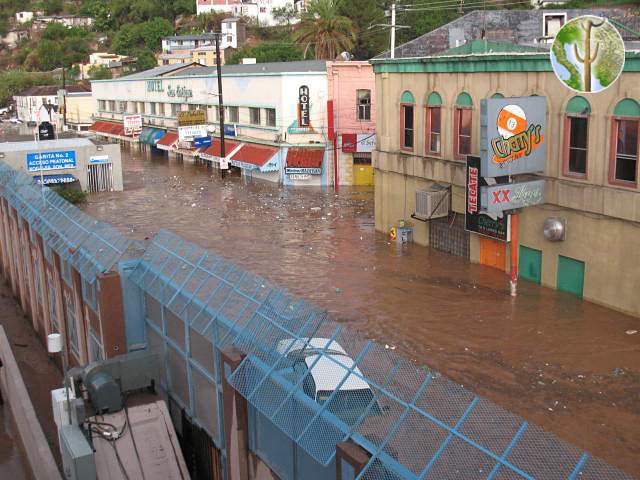 Flooding at the border wall in Nogales