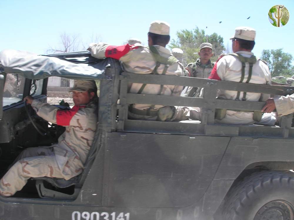 Mexican soldiers in humvee, Sonora